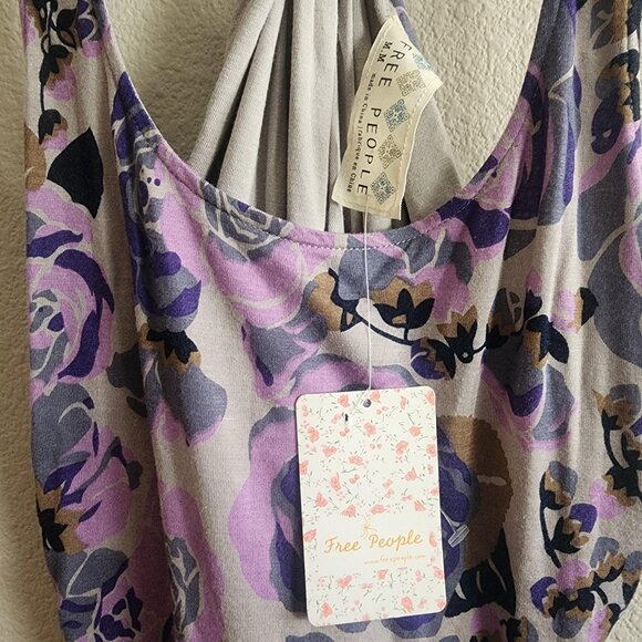 Free People Tank Top Womens Medium Purple Soft Violet Floral Racerback Boho NWT - Picture 4 of 12